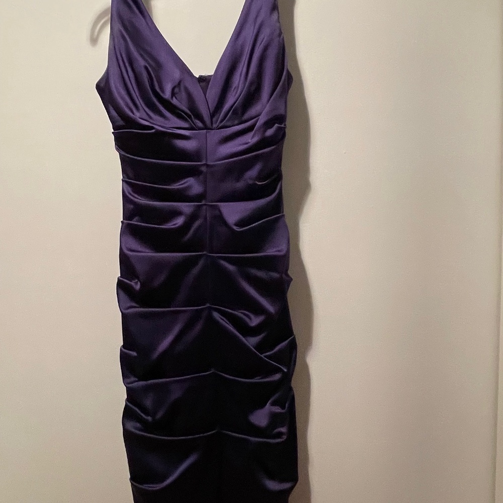 Purple ruched satin cocktail dress size 2